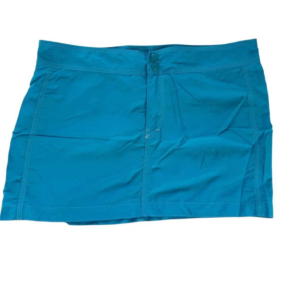 LLBean Aqua Blue Supplex Nylon Button Closure‎ Short Mini Skirt Swim Coverup 12